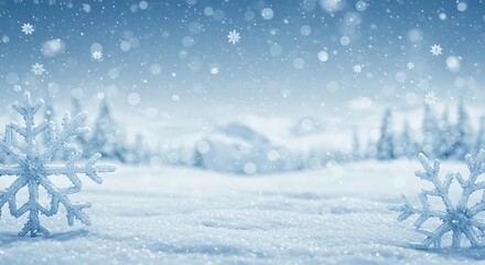 Winter wonderland landscape with snowfall and snowflakes in a serene scene