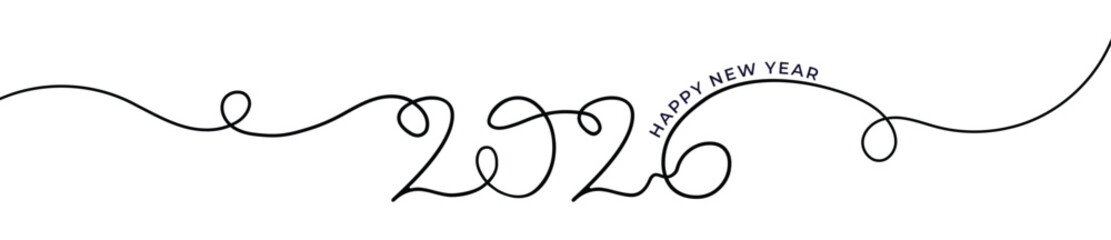 2026 single line art, modern New Year greeting