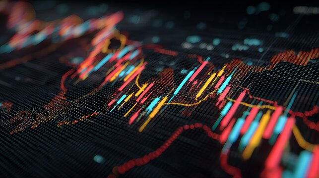 Dynamic stock market analysis with vibrant data points offers a compelling visual for financial reports and investment strategies in the digital age - Powered by Adobe
