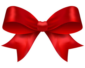 Red glossy vector bow with smooth highlights, decorative ribbon element for gifts, cards, celebrations, Christmas, birthday and holiday design