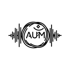 Aum spiritual symbol logo with sound wave design and abstract elements