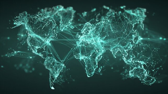 Visualize global connections with this stunning turquoise world map network for technology, business, and international communications projects today