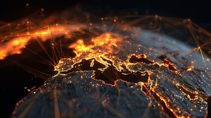 Striking network connections over Europe and Middle East creating a dynamic global technology feel for innovative business, communications and international relations