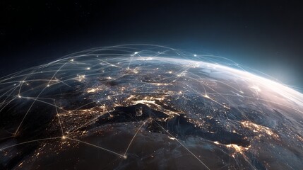 Global network connections illuminate Earth, highlighting international business and technology, creating a powerful visual metaphor for worldwide reach