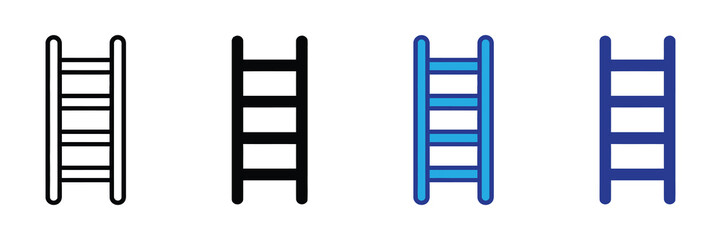 Collection of four ladder icons: outline, solid black, outlined blue, and solid blue, representing ascending and progress