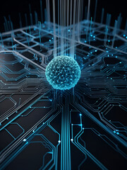A futuristic 3D visualization of a PCs neural network processing AI algorithms.