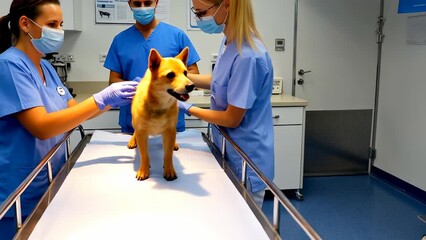 Caring Vets Attend to a Dog in a Veterinary Clinic