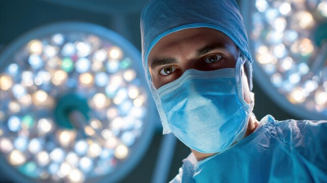 A skilled healthcare worker stands ready in surgical attire focused and prepared for surgery.