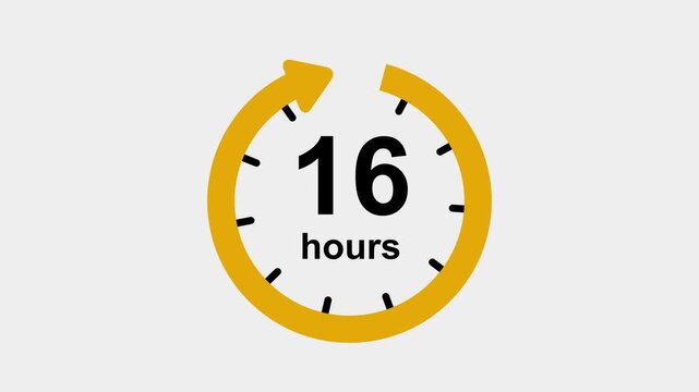 Clock 16 hours icon, isolated on transparent background with alpha channel Clock , timer time passage waiting time animation, Motion graphics of hours count concept.
