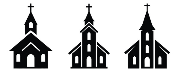 Fototapeta premium christmas church silhouette icon set. christmas silhouette icons collection with solid styles.