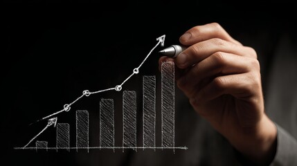 Dynamic business growth chart drawn by hand shows upward trend, perfect for financial presentations and illustrating market success, a compelling visual