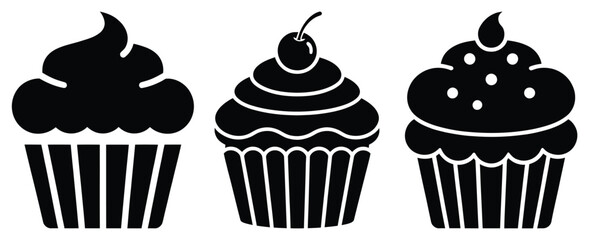 christmas cupcake silhouette icon set. christmas silhouette icons collection with solid styles.