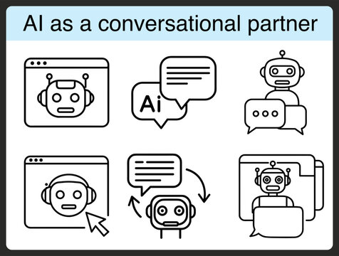 Artificial intelligence depicted as a conversational partner with speech bubble on a transparent background for communication and technology concepts
