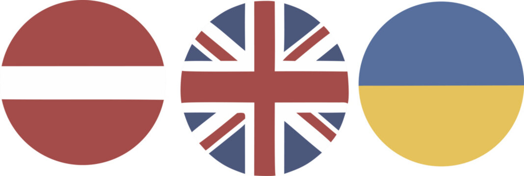 Flags of Latvia United Kingdom and Ukraine representing national symbols and identity