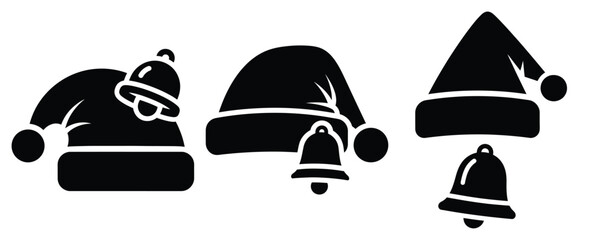 christmas hat bell silhouette icon set. christmas silhouette icons collection with solid styles.