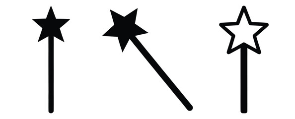 christmas magic wand silhouette icon set. christmas silhouette icons collection with solid styles.