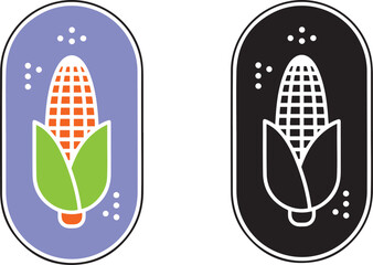 Two stylized corn cob icons one in purple and green the other in black and white food icon agriculture