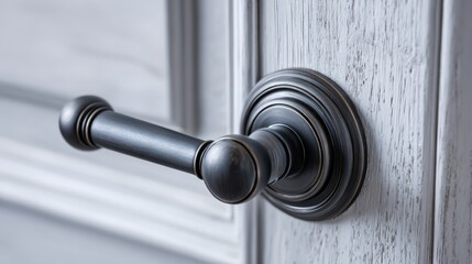 Modern Black Door Handle Close-Up on White Wooden Door Showcasing Stylish Interior Design