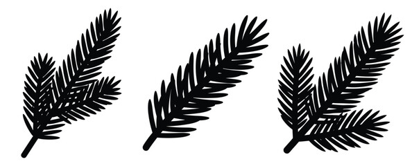 Obraz premium fir branch silhouette icon set. christmas silhouette icons collection with solid styles.