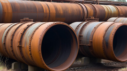 Close-up of a Severely Rusted Industrial Pipeline, Representing Corrosion, Decay, Neglect, and Environmental Impact in Brown and Earthy Tones