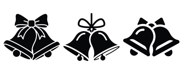 Obraz premium merry bells silhouette icon set. christmas silhouette icons collection with solid styles.