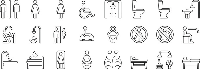 Public Restroom and Healthcare Facility Icons for Accessibility and Hygiene toilet bathroom