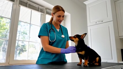 Veterinarian Examining Dog in Clinic Setting