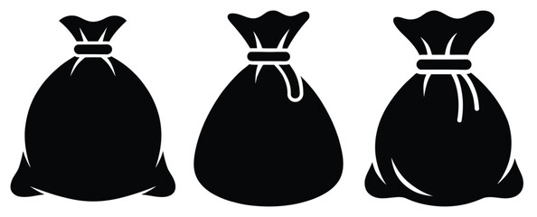 santa magic bag silhouette icon set. christmas silhouette icons collection with solid styles.