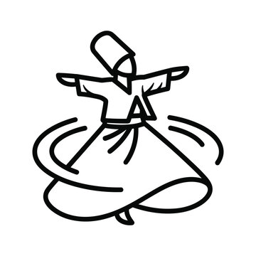 Whirling dervish performing a traditional spiritual dance in line art style