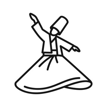 Whirling dervish line art illustration in traditional costume