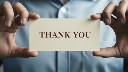 Close-up of hands holding a "thank you" card, symbolizing gratitude and appreciation