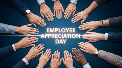 Celebrating staff on employee appreciation day: diverse hands unite in recognition.