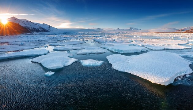 A Vast Landscape Of Melting Polar Ice Caps With Cracks And Melting Water Streams Highlighting The Effects Of Climate Change