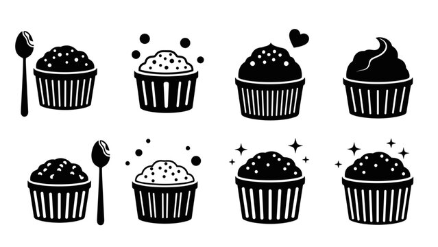 Delicious muffin assortment icon set, perfect for bakery menus and recipe illustrations