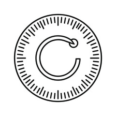 Circular dial with c symbol for rotation and timer, isolated on