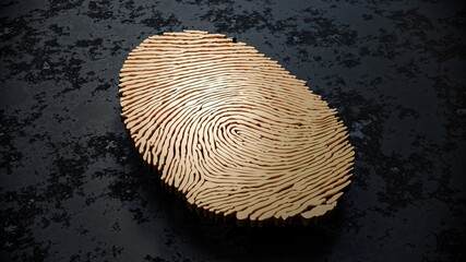 Luxury 3D Gold Fingerprint Sign Representing Cyber Security, Biometrics and Personal Identity