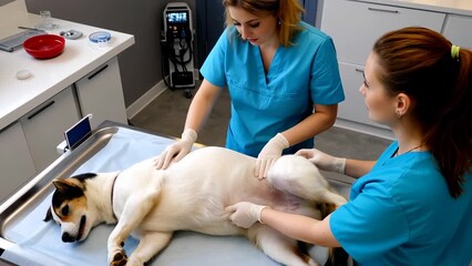 Veterinarians Examining a Dog at a Clinic