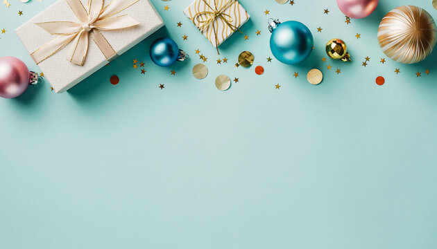 Festive gifts and ornaments sparkle, perfect for holiday marketing campaigns, bringing cheer to digital designs and social media promotions this season