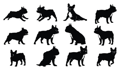 French bulldog silhouettes vector illustration set in various poses Vector