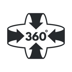 Degree rotation icon design with arrows showing 360-degree movement in a simple vector style