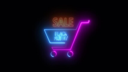 Glowing neon line of black friday sale shopping cart icon isolated on transparent background. Concept of great discount, suitable for black friday and anniversary.