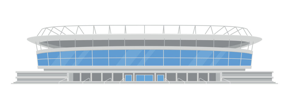 Modern sports stadium facade design featuring large glass windows and a sleek aesthetic for various events