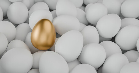 Unique Golden Egg Surrounded by White Eggs – Concept of Excellence, Investment and Distinction