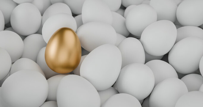 Unique Golden Egg Surrounded by White Eggs &ndash; Concept of Excellence, Investment and Distinction