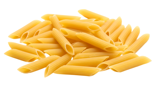 Pile of penne pasta a classic italian staple isolated on transparent background for easy design integration
