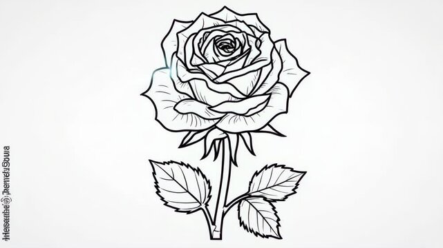 Elegant Rose Line Art: Detailed Botanical Illustration on White Background