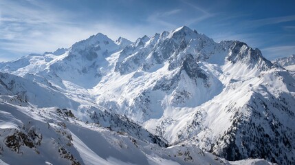 Obraz premium Snowy Mountain Peaks. Majestic Winter Alpine Landscape 
