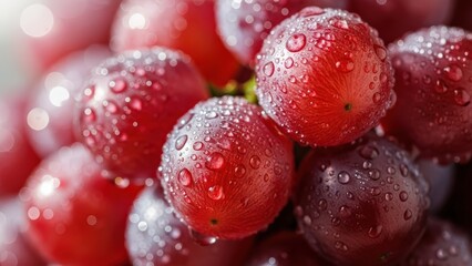 Fresh red grapes with water droplets macro photography for healthy eating and fruit background images