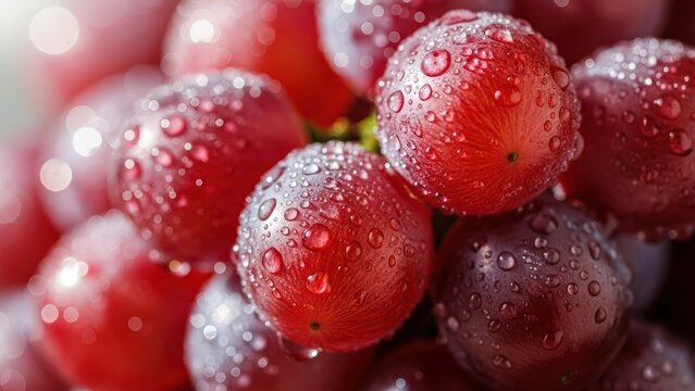 Fresh red grapes with water droplets macro photography for healthy eating and fruit background images