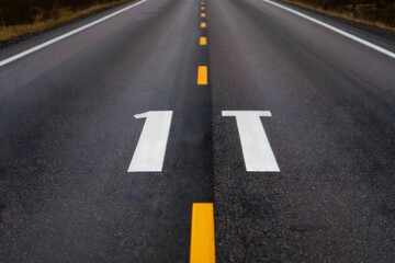 Highway Road Markings - Road Sign "1" Perspective View